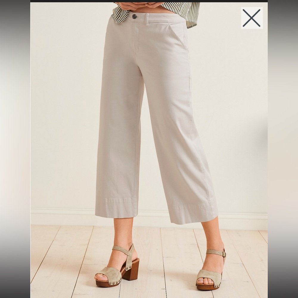 Garnet Hill Women's Size 12 Cropped Wide-Leg Chinos Beige Organic Cotton Classic
